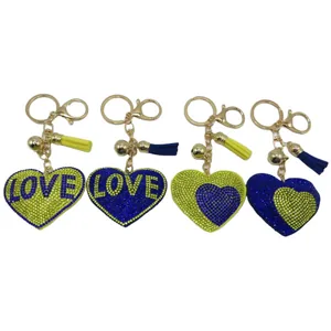 Брелок стрази /135-25-UA/ "Серце-Love синьо-жовте" 6,5см, мікс (12/408)