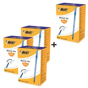 АКЦІЯ Ручка кулькова "BIC" Round Stic зі штрихкодом (уп.60шт) /9345982/ синя 3+1 (1)