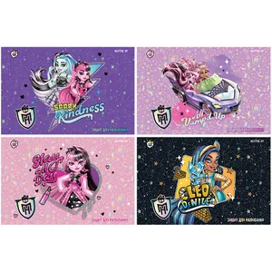 Зошит для малювання А4/12арк. "Kite" /MH24-241/ скоба, УФ лак + глітер, Monster High (20/160)