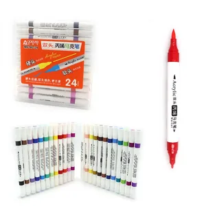 Set of markers 24 pcs. "AODEMEI" /M6140-24/ soft+hard, acrylic, plastic container (1/12/48)