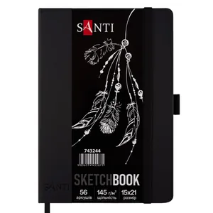 Скетчбук 15х21см/56арк. "SANTI" /743244/ ЧОРНІ аркуші, для графіки, тв.обкл.PU, 145г/м2 (1/10)