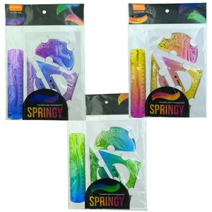 Set of silicone rulers "JO" /DSCN3175/ 4 pieces: 2 triangles, protractor, ruler 15 cm, mix (1/24)