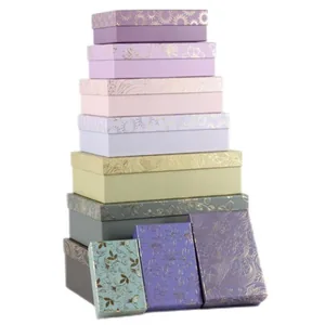 Gift box /271055/ rectangular "Shiny pattern" 10 pcs/pack, 37x27x11-14x10x5 cm