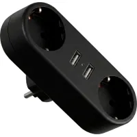 Network splitter EUROELECTRIC X2 16A 2xUSB Black with grounding (EE-2/2USB-16A(black))