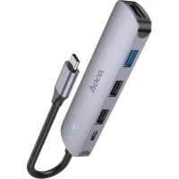 Hub HOCO USB-C to HDMI+USB3.0+2xUSB2.0+PD HB27 Metal Gray (6931474769329)