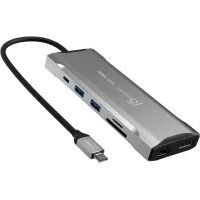 Hub J5create USB-C 9-in-1 2xUSB 3.2 + 2xUSB-C PD + 2xHDMI 4K + DisplayPort + SD/TF + RJ45 1000Mbps gray (JCD397-N)