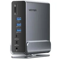 Концентратор Vention USB-C 15-in-1 2xHDMI + DisplayPort + RJ45 + SD/TF + 3.5mm gray (TPUH0)