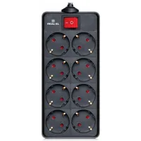 Мережевий фільтр живлення REAL-EL REAL-EL RS-8 PROTECT, 3m, black (EL122300022)