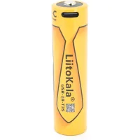 Battery 18650 3500mah (3400-3500mah), 3.7V(2.7-4.2V), Type-C, 72*18.6mm, Yellow Liitokala (USB-18-T35)