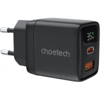 Зарядний пристрій Choetech 1xUSB + 1xUSB-C PD35W with display black (PD6052-EU-BK)