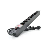 Power unit 19" 8 sockets, cable 1.8m, switch, aluminum housing PiPo (PP8PDUBTGR)