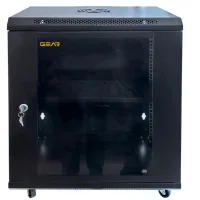 Wall cabinet GEAR 15U 19" 600x600x750 mm, + shelf 19", black (GWMSN-15U-600-600)