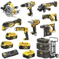 A set of DeWALT power tools 8 units. 18 V XR Li-lon, weight 43.5 kg, 3 cases, 4 batteries and ZP (DCK856P4)