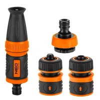 Neo Tools Watering Kit 1/2" straight sprinkler, 2 hose connectors, 1/2"-3/4" faucet connector (15-710)