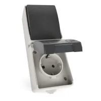 Розетка EMOS + вимикач прохідний вертикальний зовнішній сірий IP44 (A1396.4)