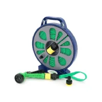 Voltronic watering hose on a reel 15m + sprayer, faucet nozzle, Green, Box (YT42173)