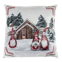 Pillowcase Provence decorative Snowfall Three dwarfs near the house 45x45 cm Gray (23404)