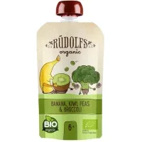 Children's puree Rudolfs Smoothie Kiwi, banana and broccoli with green peas organic 6+, 110 g (4751017943069)