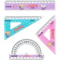 Kite ruler set: 15 cm ruler, 2 handkerchiefs, Aggretsuko protractor (AR25-282)