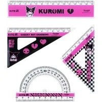 Kite ruler set: 15 cm ruler, 2 handkerchiefs, Kuromi protractor (HK25-282)