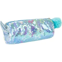 Cool For School pencil case with sequins and pom-pom 1 compartment blue (CF87061)