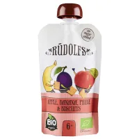 Children's puree Rudolfs Apple, banana and prune smoothie with cookies 110 g (4751017940938)