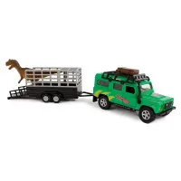 Scale model of TechnoDrive Land Rover with trailer and dinosaur (520178.270)