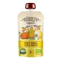 Children's puree Rudolfs Smoothie apricot, banana, pumpkin with sweet corn 110 g (4751017943076)