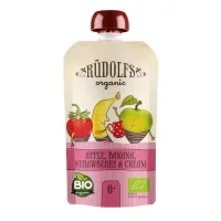 Children's puree Rudolfs Smoothie apple, banana, strawberry with cream 110 g (4751017940945)