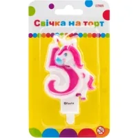 Свічка Maxi двостороння "5" із зображенням єдинорога висотою 7,62 см (MX622066-5)