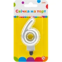 Свічка Maxi срібляста двостороння "6" у вигляді надувної кульки висотою 7,62 см (MX622095S-6)