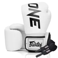 Боксерські рукавички Fairtex BGV1-ONE (натуральна шкіра) White 12 унцій (бинти в комплекті) (BGV1-ONE_12oz_White)