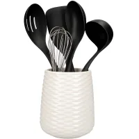 Кухонний набір KitchenAid Classic з керамічною підставкою 6 предметів чорний/білий (KQG561BXOBE)