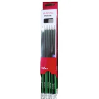 Олівець графітний H-Tone НВ, з гумкою, чорний із зеленим, уп. 12 шт (PENCIL-HT-JJ30128)