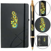 Ручка кулькова Parker IM 17 UKRAINE Black GT BP Квіти + блокнот Parker + подар.упак. GIFT24 (22032b24_T1050u)
