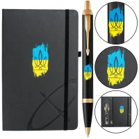 Ручка кулькова Parker IM 17 UKRAINE Black GT BP Тризуб фігурний на тлі прапора + блокнот+подар.упаковка GIFT24 (22032b24_T1026u)