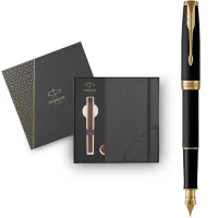 Parker SONNET 17 Matte Black Lacquer GT FP F fountain pen + Parker notebook + gift box GIFT24 (84 811b24)