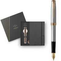 Fountain pen Parker SONNET 17 Stainless Steel GT FP F + Parker notebook + gift packaging GIFT24 (84 111b24)