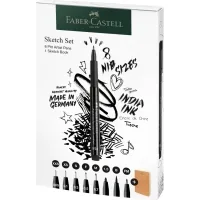 Faber-Castell liner set of capillary pens and Sketch Set notebooks color black (XXS, XS, S, F, M, 1.5, B, FM) (32468)