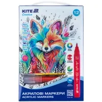 Art marker Kite set of acrylic brush markers with liquid ink, 12 colors (K-1159)