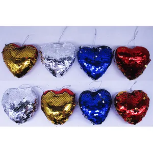 Pendant /480/ "Two-sided sequined heart." 4pcs 10cm mix4 (12)