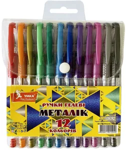 Набір гелевих ручок "УМКА" /ГР50/ 12 кол. "Metallic" прогум. грип (1/12/72)