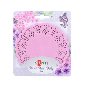 Set of openwork round napkins "Santi" /741678/ color pink, d: 9 cm, 12 pcs. (1/25/500)