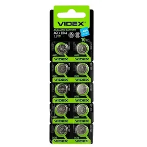 Батарейка "Videx" /AG13/10bl/666/ лужна, 1,5V, монетка 11,5*5,2мм (10/100)